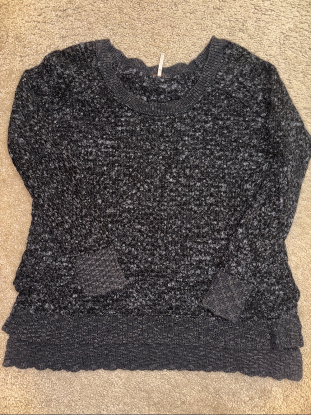 Free People Charcoal Gray Textured Crewneck Sweater